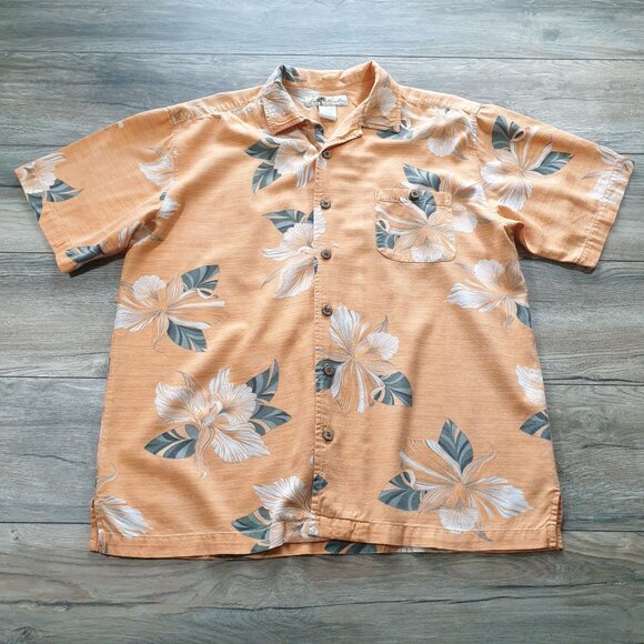 Joe Marlin Relax Men Hawaiian Floral Button Up Shirt L Casual Vacation Cruise - Picture 1 of 8